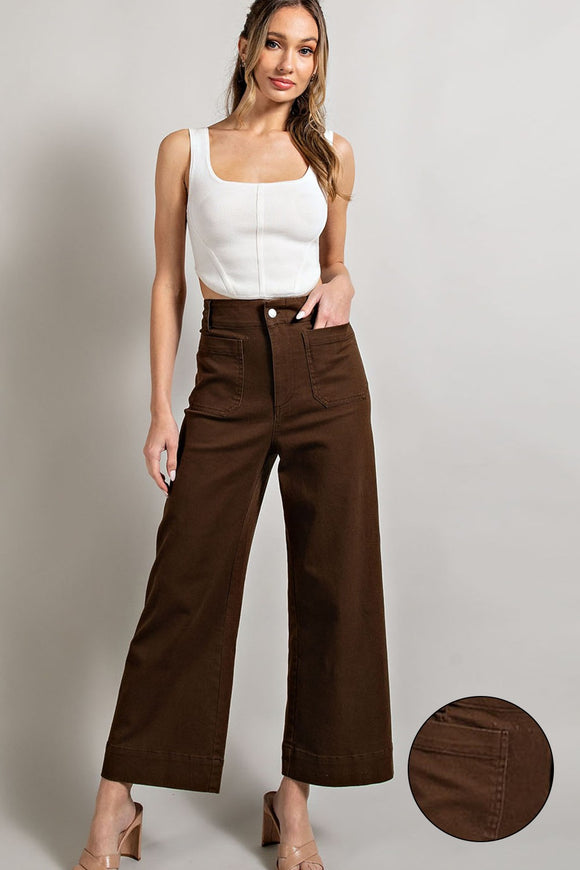 Soft Washed Wide Leg Pants-Brown