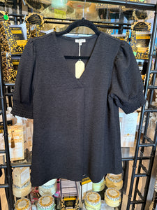 Black V-Neck Top w/ Crinkle Detail