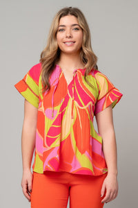 MINI PLEAT TIE FRONT BLOUSE