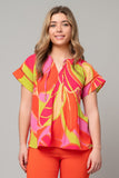 MINI PLEAT TIE FRONT BLOUSE