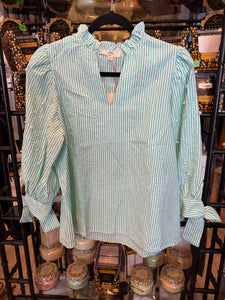 Mint Stripe w/ Pearl Detail Top