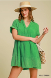 Kelly Green Mineral Wash Babydoll Dress K6389