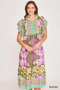 Moss Mix Print MIDI Dress