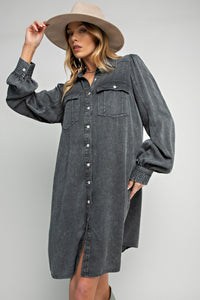 Ash Mineral Washed Button Down Dress