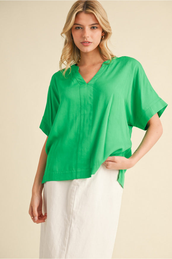 Green V-Neck Rayon Top G14370