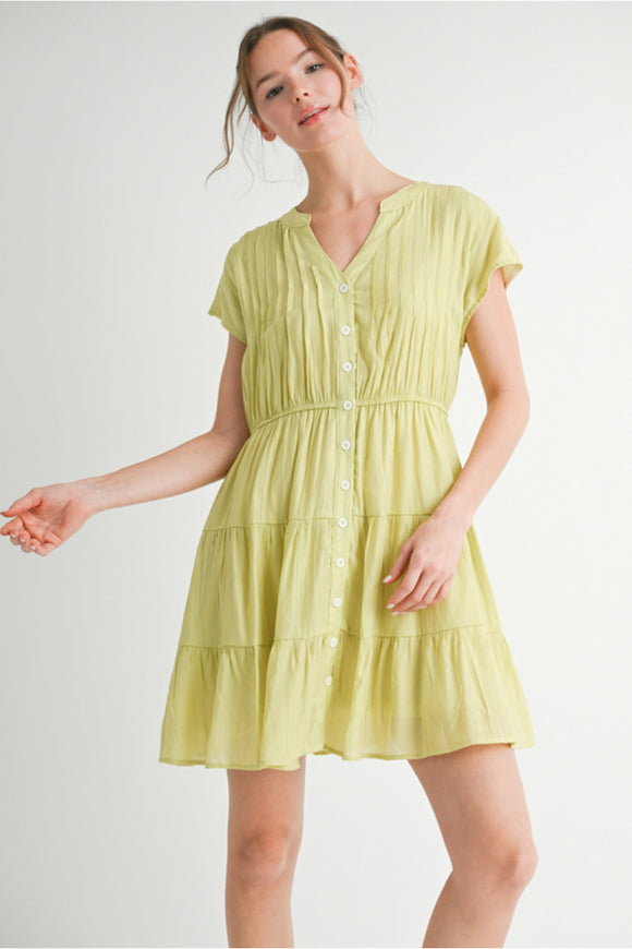 Chartreuse Solid V-Neck Dress