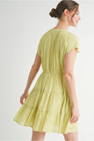 Chartreuse Solid V-Neck Dress