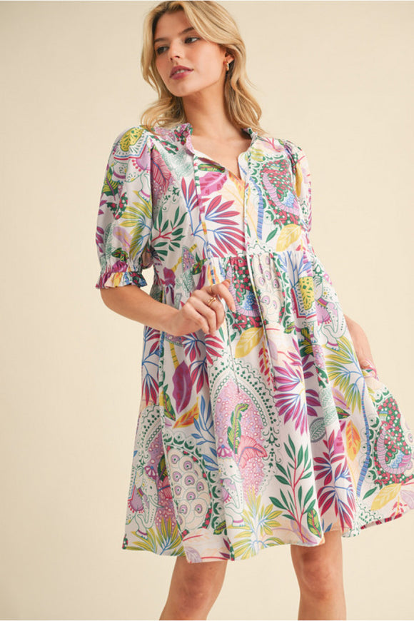 Tropical Print w/ Puff Sleeves