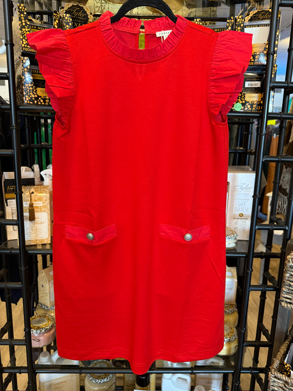 Red Solid Dress w/ Front Pockets