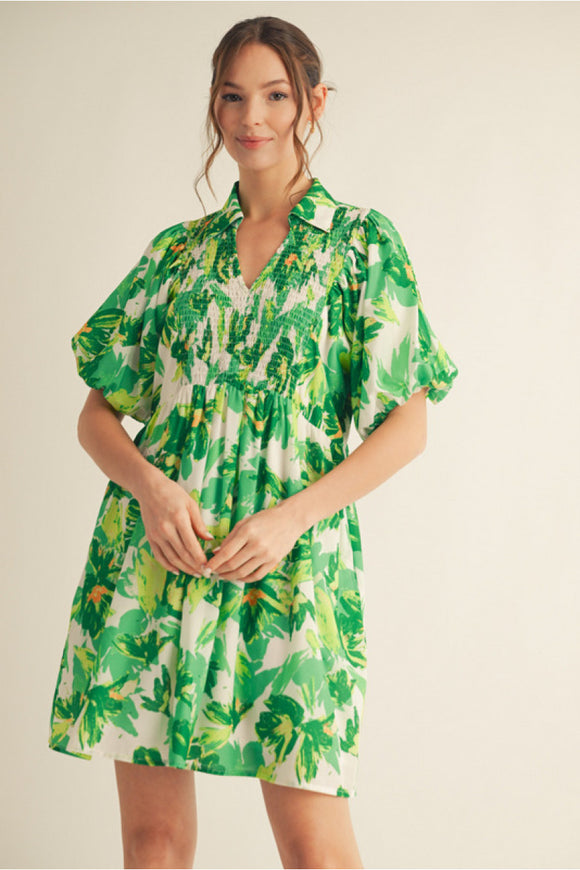 Green Floral Print Dress