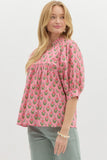 Pink Floral Print Puff Sleeve Top