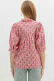 Pink Floral Print Puff Sleeve Top
