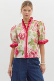 Pink Floral Print Puff Sleeve Top