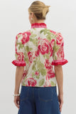 Pink Floral Print Puff Sleeve Top