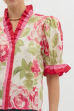 Pink Floral Print Puff Sleeve Top