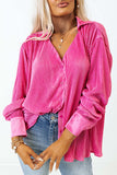 Pink V-Neck Collared Button Pleated Top