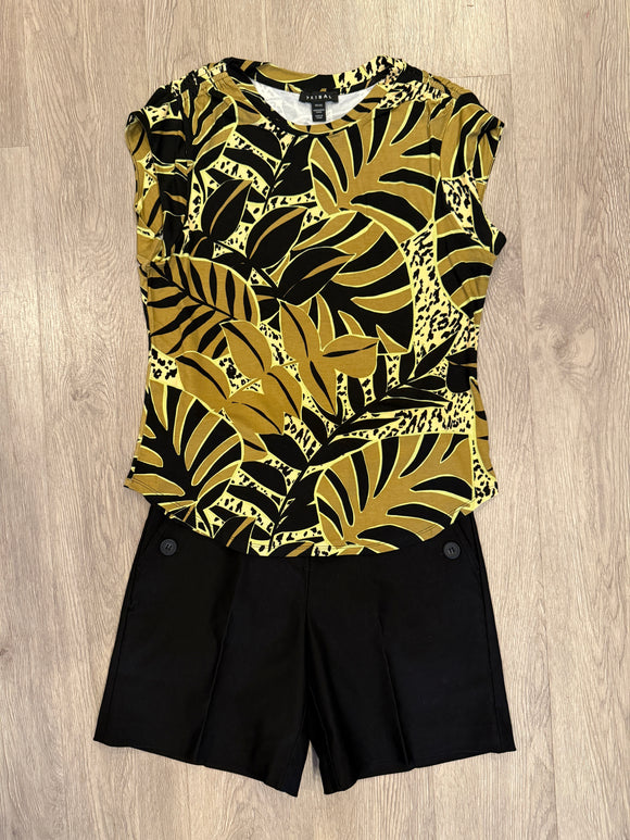 CAP SLEEVE TOP W/SHIRRING- Avocado