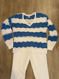 L/S V-NECK CROCHET SWIRL STRIPE SWTR- Sailboat