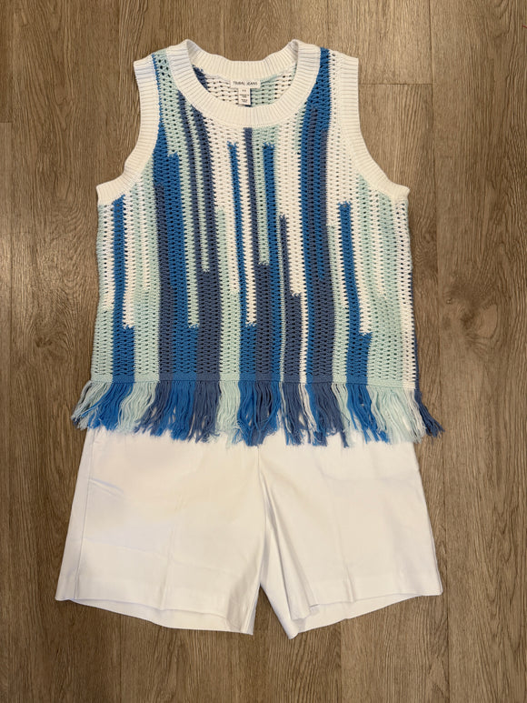 CREW NK FRINGED HEM SWTR CAMI- Sailboat Multi