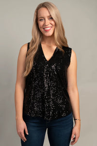 Black V-Neck Sequin Tank