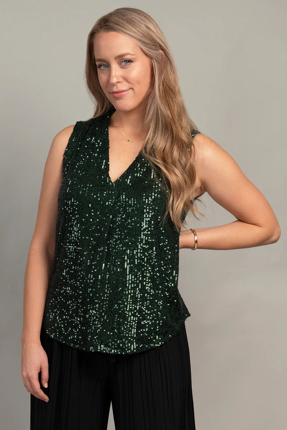 Emerald V-Neck Sequin Tank