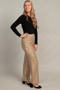 Pull-On Gold Sequin Pants