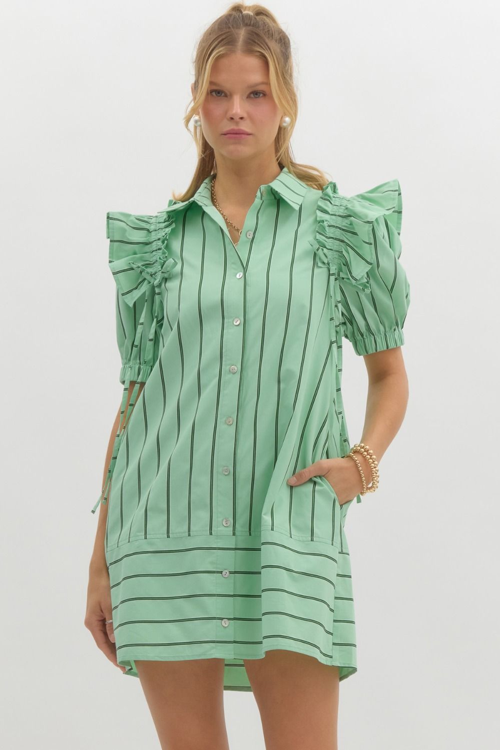 Green Stripe Shirt Dress D25458 Simply Chic Monogram Boutique Rockingham Green Stripe Shirt Dress D25458 Simply Chic Monogram Boutique Rockingham