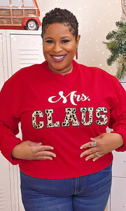 Mrs. Claus Leopard Patch Letter Long Sleeve Shirt