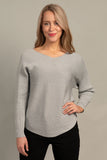 Silver Lurex Ribbed V-Neck Dolman Sleeve Sweater