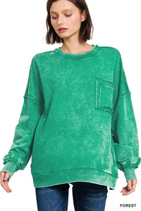 Forest F/ Terry Raw Edge Pocket Pullover