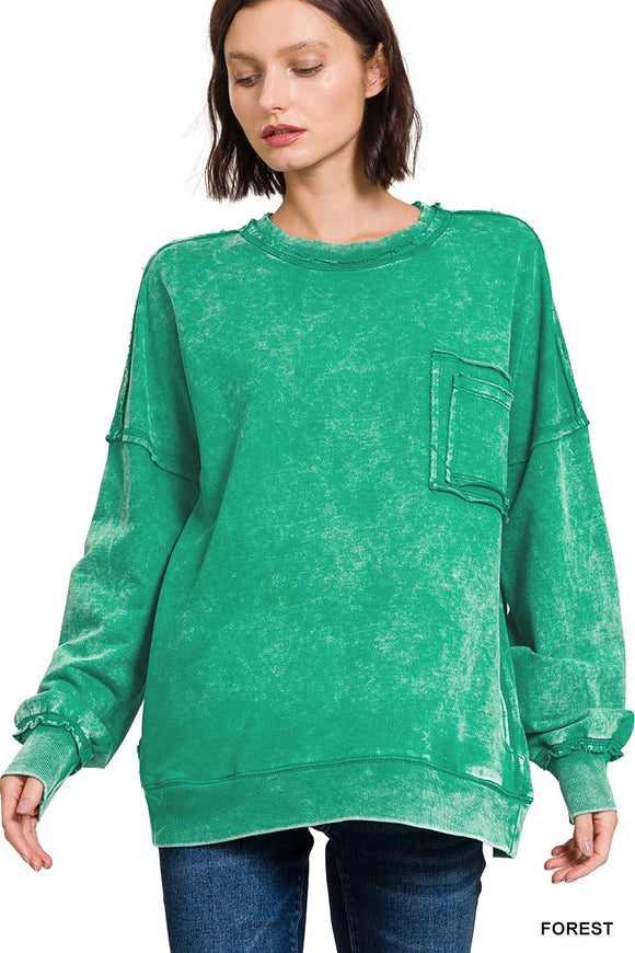 Forest F/ Terry Raw Edge Pocket Pullover