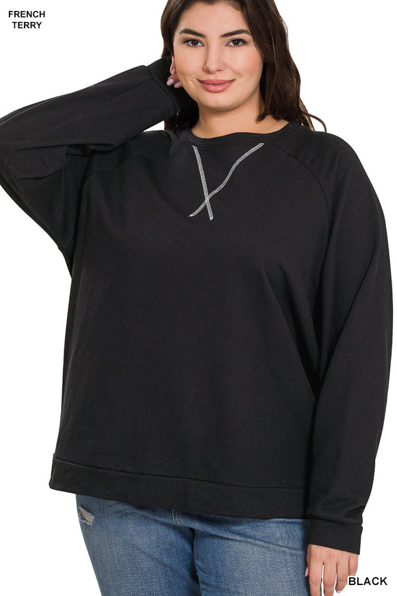Black F/Terry Raglan Sleeve Pullover