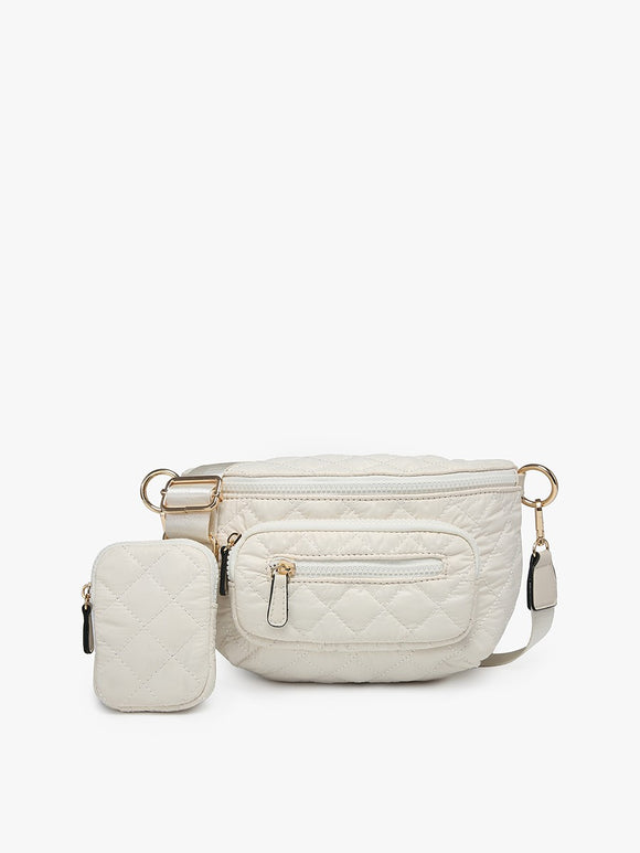 Off White Quilted Nylon Belt Bag w/ Pouch