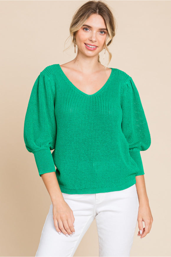 Green Knit Top w/ Peasant Sleeves