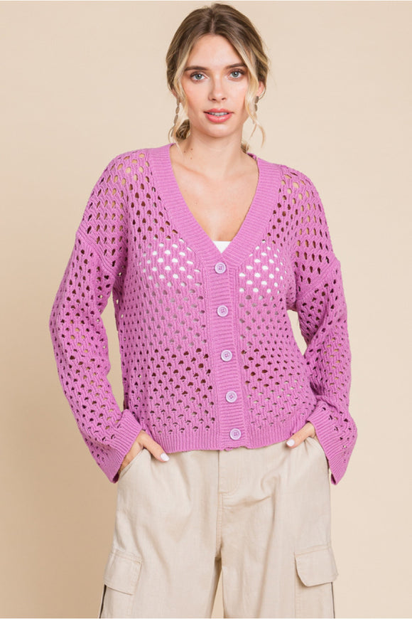 Lilac Knit Button Up Cardigan
