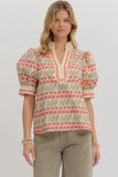 Ecru Floral Print Puff Sleeve Top T27653
