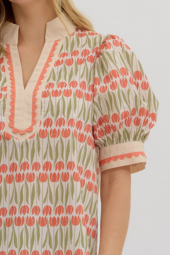 Ecru Floral Print Puff Sleeve Top T27653