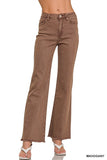 Zenana Acid Wash Frayed Hem Straight Wide Pant- Mahogany