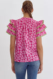 Floral Print V-Neck Top-Pink