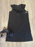 A LINE DRESS W/ FRILL & REMOVABLE LACE UP-Black
