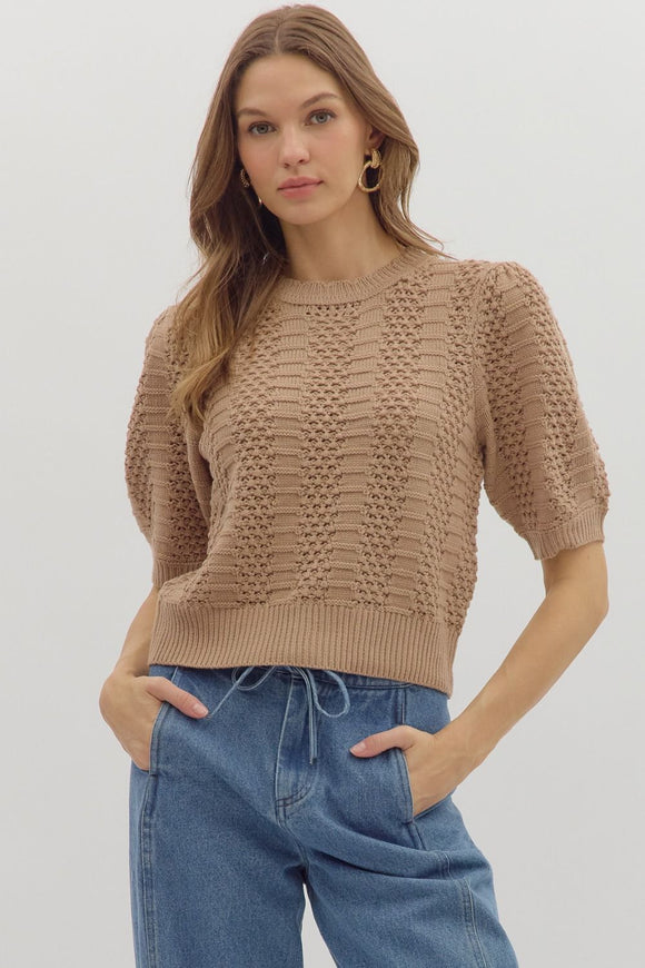 Taupe Knit Pattern Sweater T27848