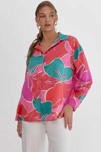 Orchid Jade Print Button Up Top