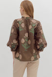 Brown Floral Bubble Sleeve Top T24426