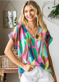 Pink Abstract Drop Shoulder Top