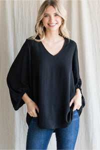Black Solid Bubble Sleeves Top