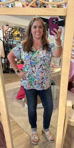 Blue Combo V-Neck Top