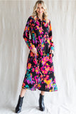 Multi Floral Midi Dress w/ Belt