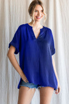 Royal V-Neck Cuffed Sleeve Top