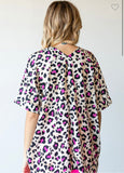 Pink Leopard Print Dolman Sleeve Top