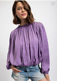 Purple Long Sleeve Satin Blouse